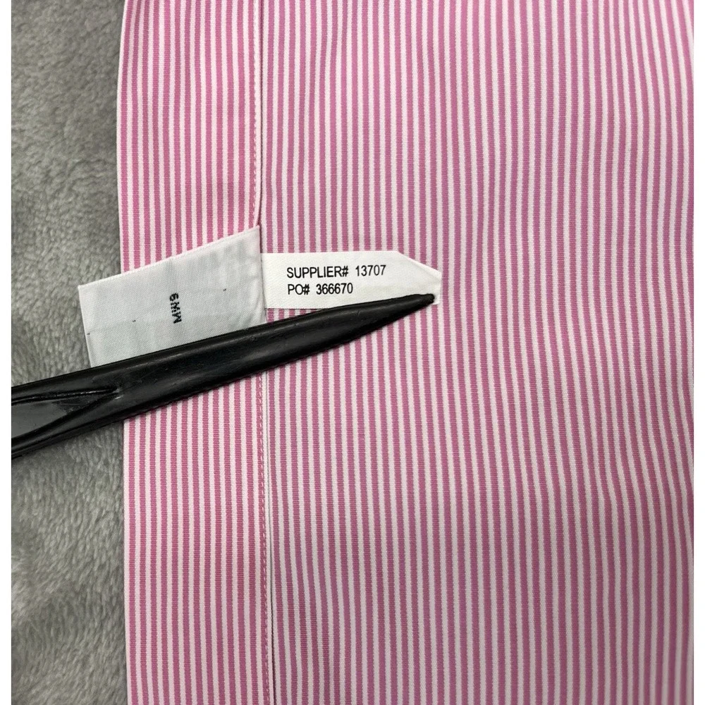 Polo Ralph Lauren Shirt Men 17/43 Pink Striped Back Pleat Button Up Long Sleeve